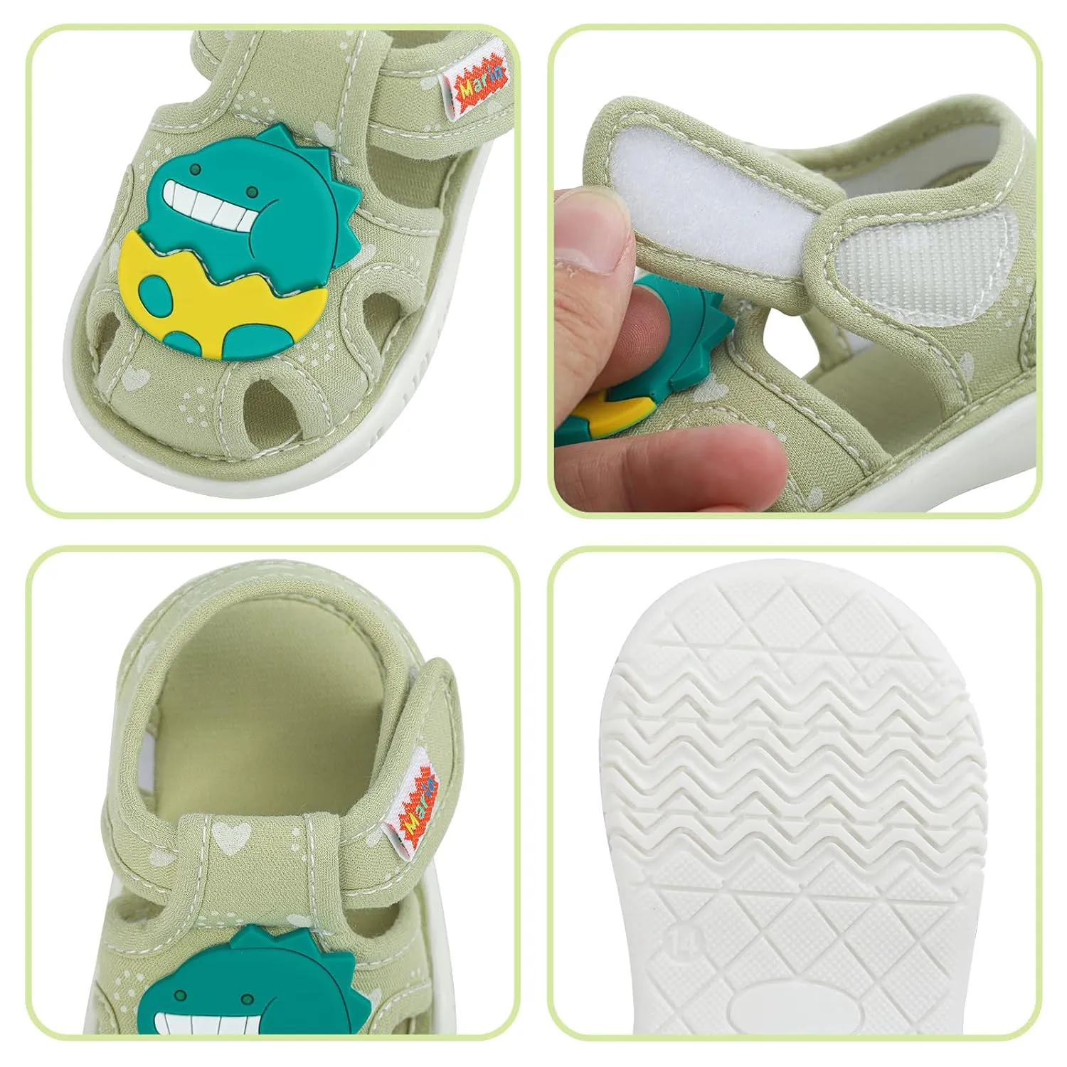 ESTAMICO Baby Boys Girls Sandals Cute Animal Summer Shoes Breathable Non Slip First Walker, 18-24 Months Toddler, Green