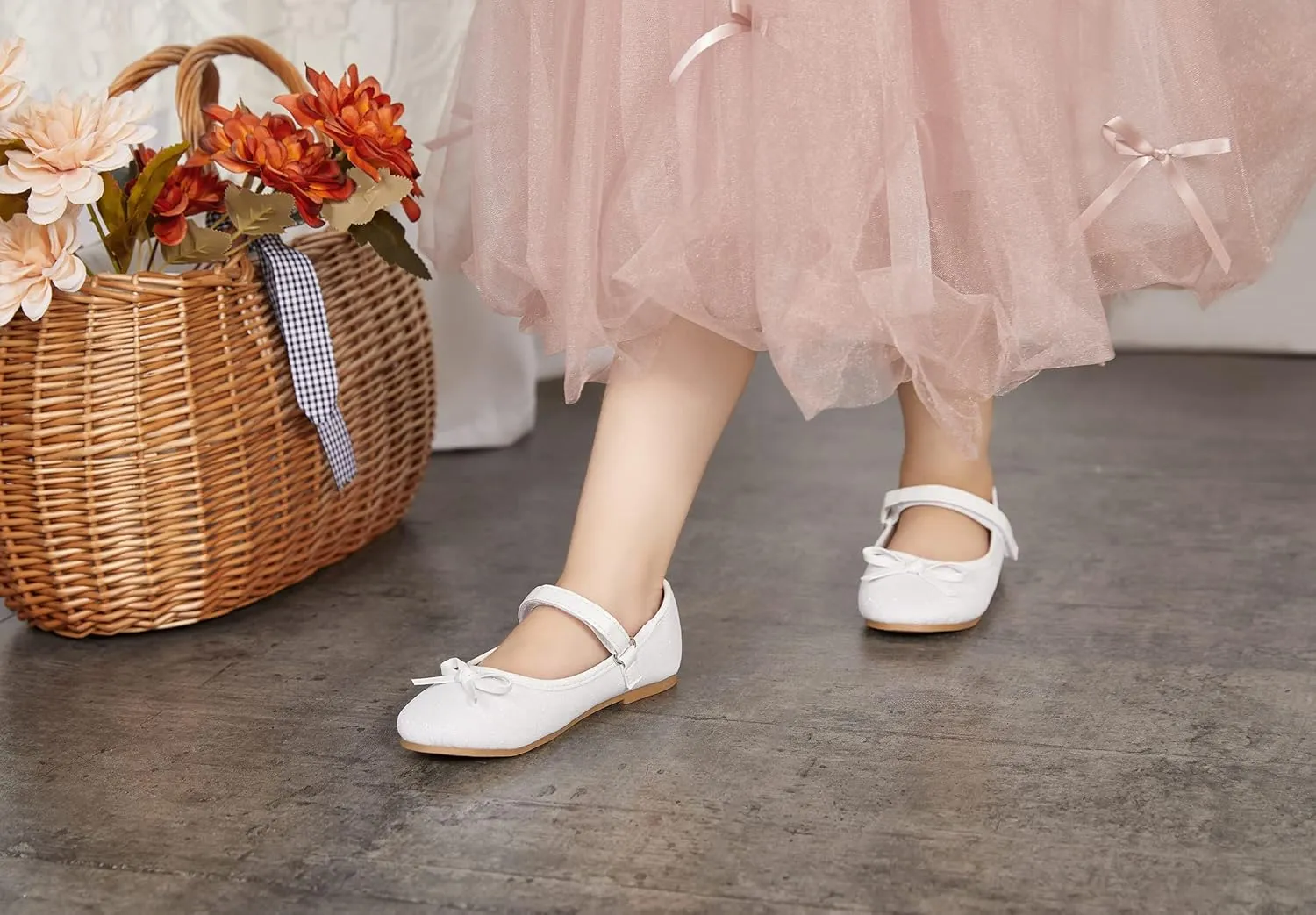 ESTINE Mary Jane Flats for Toddler Girls Little Kids Glittery Dress Princess Wedding Ballet Shoes