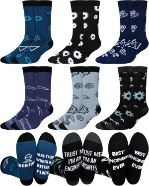Eurzom 6 Pairs Men's Funny Engineer Socks Crew Dress Socks with Novelty Saying Gift for Mechanical Engineering Students Father Grandpa