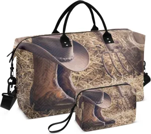 Exnundod Country Music Festival Travel Duffel Bags for Women Cowboy Hat Boots Sports Gym Bag Weekender Carry On Tote Overnight Luggage Duffle Bags