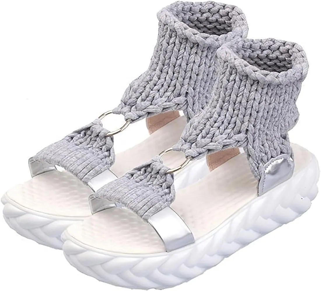 Exusiai Women's Crochet Platform Sandals - Comfy Wool Open Toe Casual Chunky Shoes Fashion Summer Beach Sandals