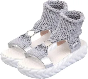 Exusiai Women's Crochet Platform Sandals - Comfy Wool Open Toe Casual Chunky Shoes Fashion Summer Beach Sandals