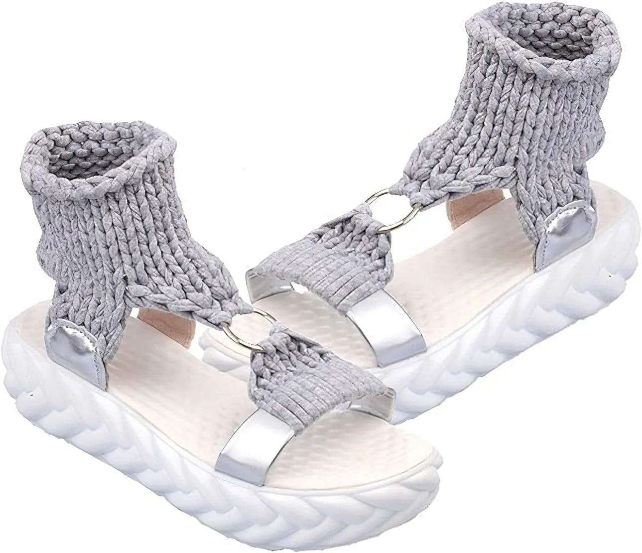 Exusiai Women's Crochet Platform Sandals - Comfy Wool Open Toe Casual Chunky Shoes Fashion Summer Beach Sandals