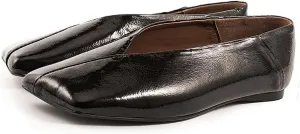 Fandimeier Women's Leather Soft Flat Ballet Shoes for Lady Silver Elegant Squared Toe Single Shoe