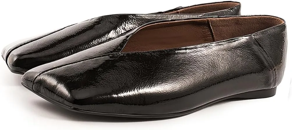 Fandimeier Women's Leather Soft Flat Ballet Shoes for Lady Silver Elegant Squared Toe Single Shoe