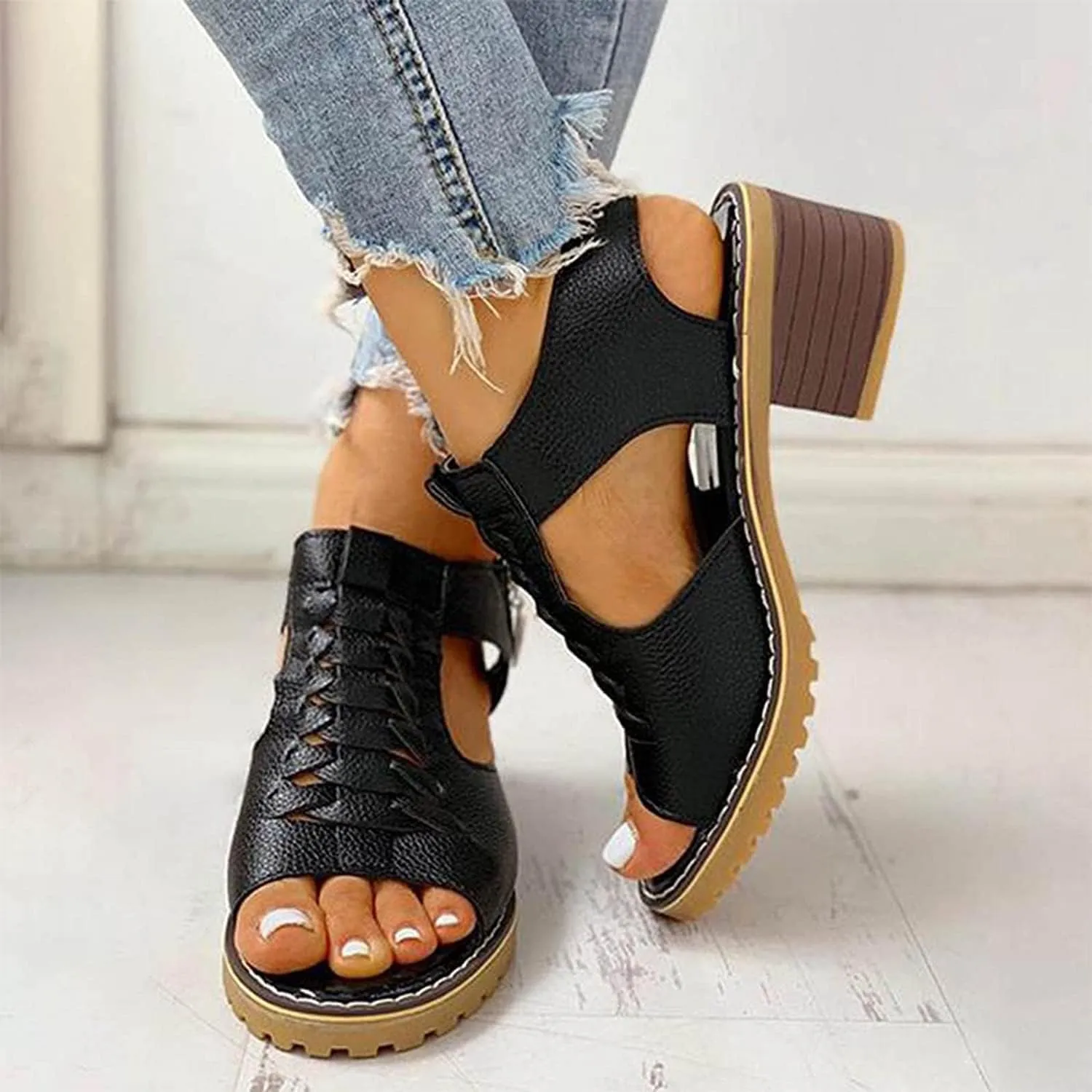 FETNHU Libiyi Sandals, Summer Ultra-Comfy Wedge Sandal, Libiyi Womens Comfy Orthotic Sandals, Libiyi Shoes for Women (Black,8.5)