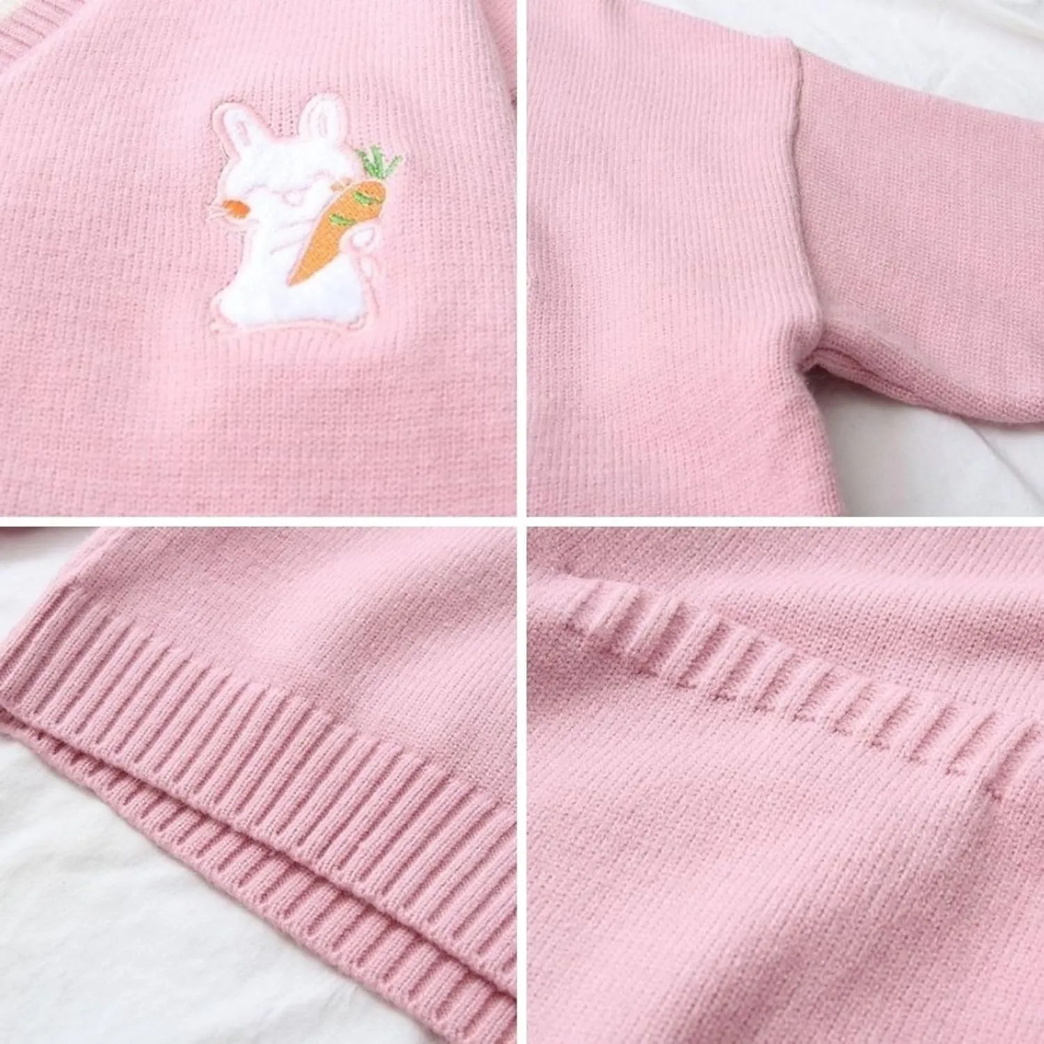 FindThy Women’s Cute Rabbit Embroidered Cardigan Long Sleeve Pocketed Kawaii Cardigans Sweater