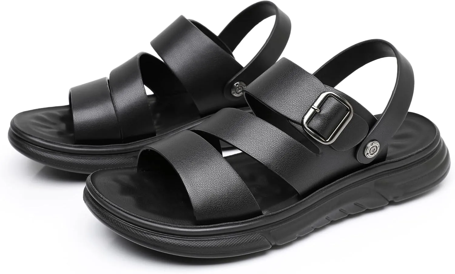 Finishing & Sewing Men's Leather Comfort Beach Sandals with Adjustable Buckle Strap