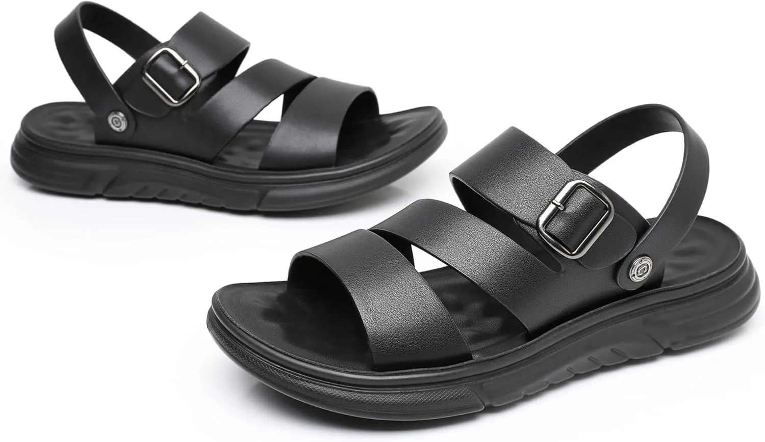 Finishing & Sewing Men's Leather Comfort Beach Sandals with Adjustable Buckle Strap
