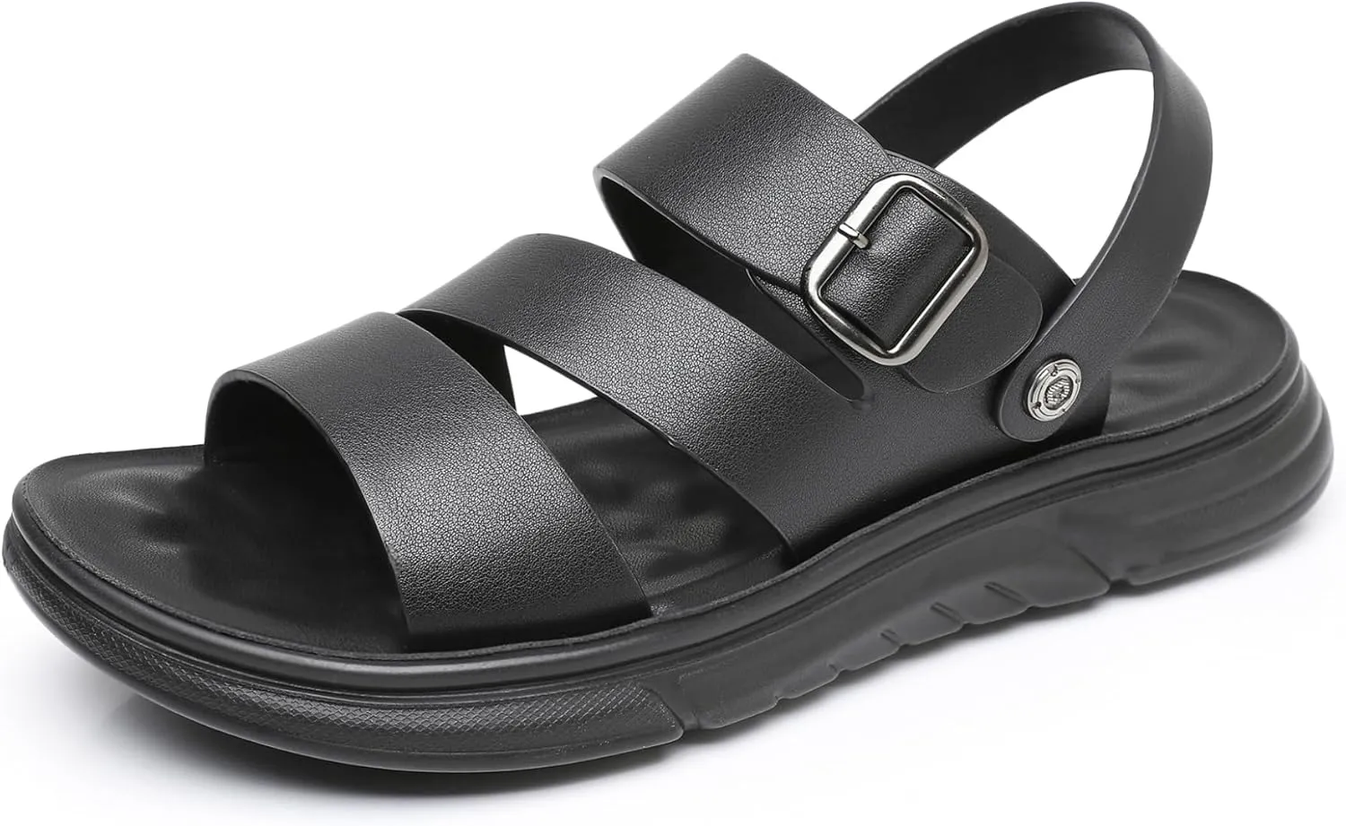 Finishing & Sewing Men's Leather Comfort Beach Sandals with Adjustable Buckle Strap
