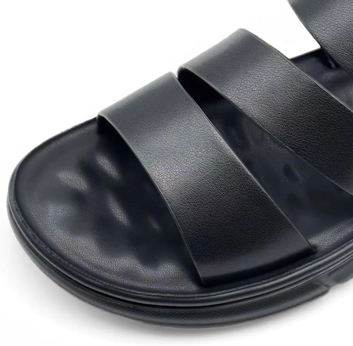 Finishing & Sewing Men's Leather Comfort Beach Sandals with Adjustable Buckle Strap
