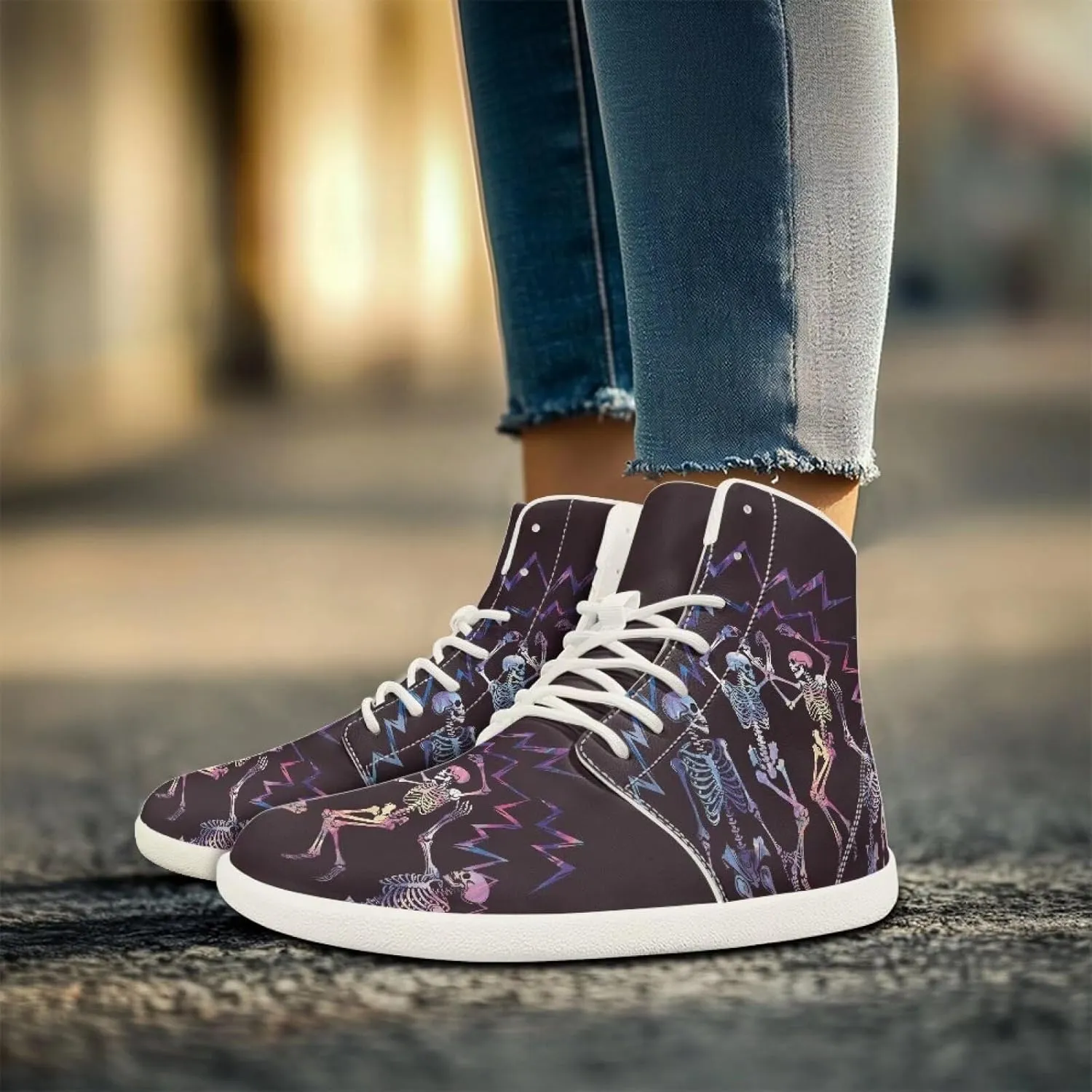 Fire Car Print Hiking Shoes Womens Outdoor Athletic Sports Shoes Walking Shoes Trail Running Shoes White Sole