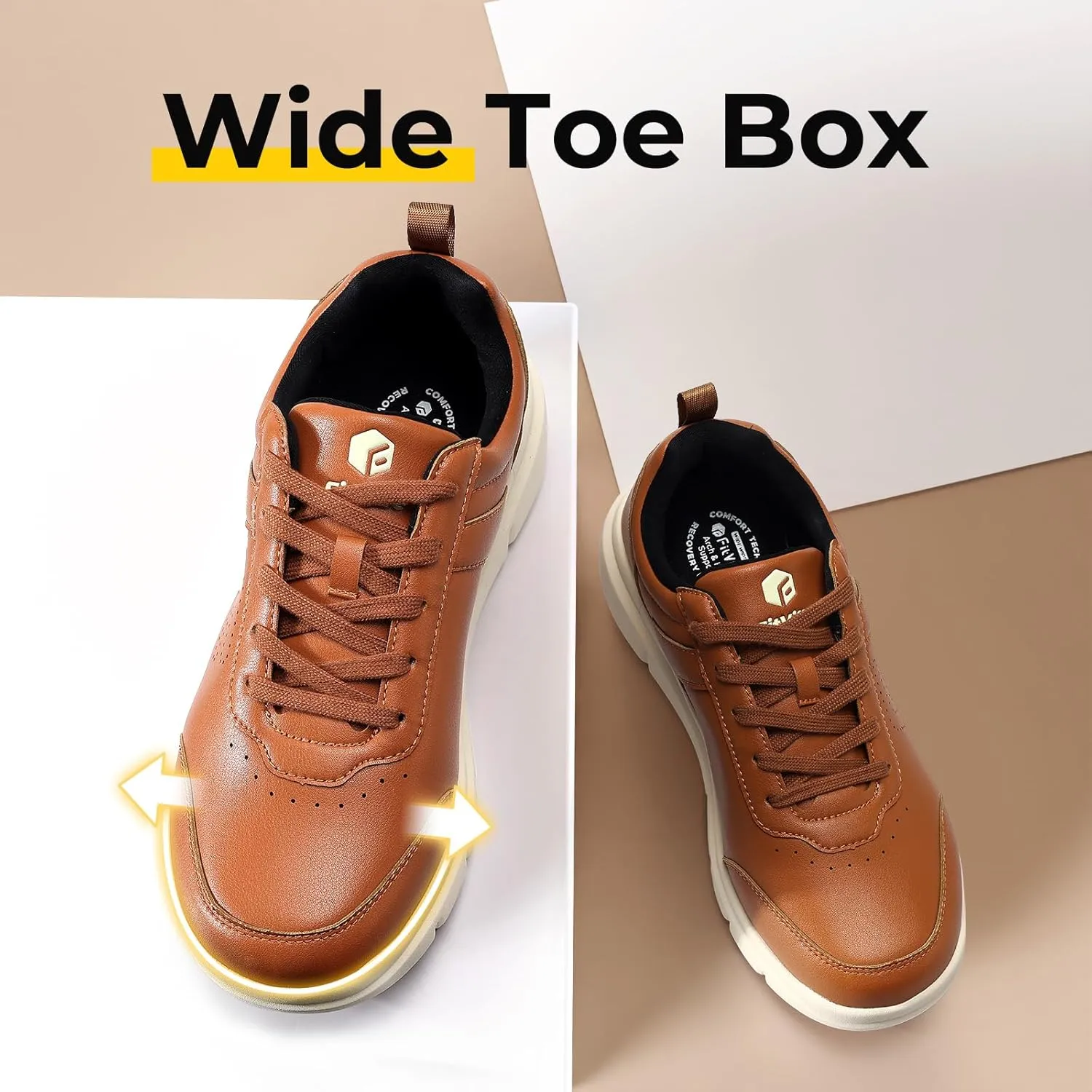 FitVille Extra Wide Men Walking Shoes Wide Dress Sneakers Comfortable Leather Shoes for Men Lightweight Plantar Fasciitis Bunions