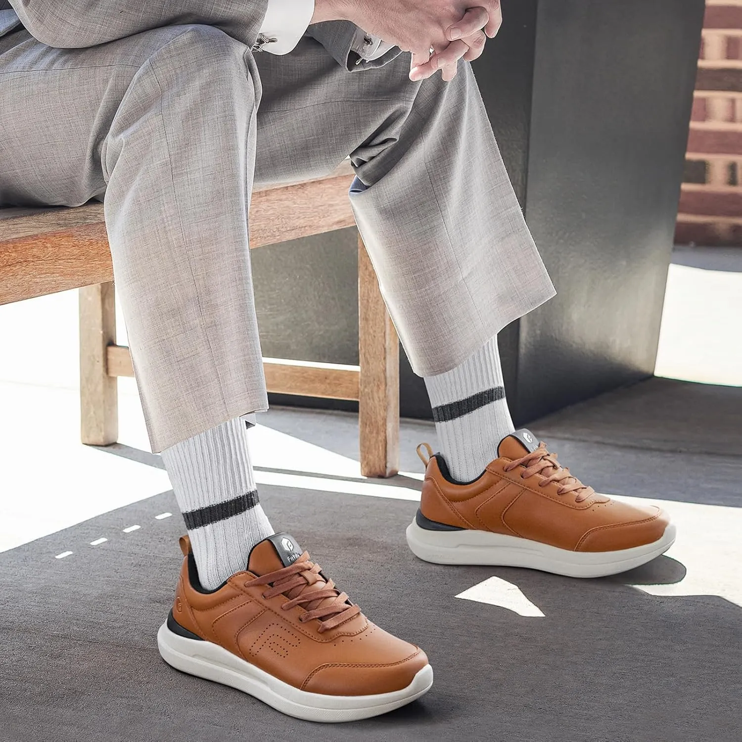 FitVille Extra Wide Men Walking Shoes Wide Dress Sneakers Comfortable Leather Shoes for Men Lightweight Plantar Fasciitis Bunions