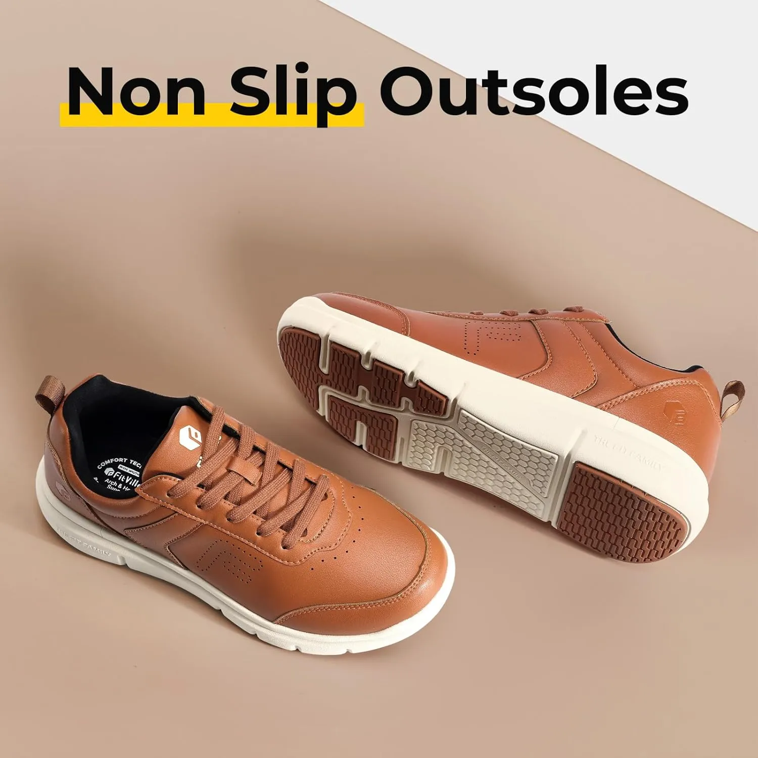 FitVille Extra Wide Men Walking Shoes Wide Dress Sneakers Comfortable Leather Shoes for Men Lightweight Plantar Fasciitis Bunions