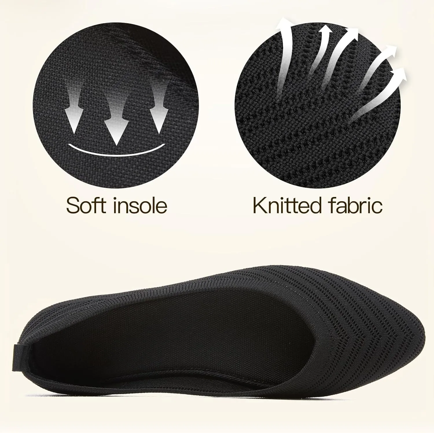 Flats for Women Black Dress Shoes Comfortable Ballet Flats Casual Pointed Foldable Knitted Fashionable Shoes