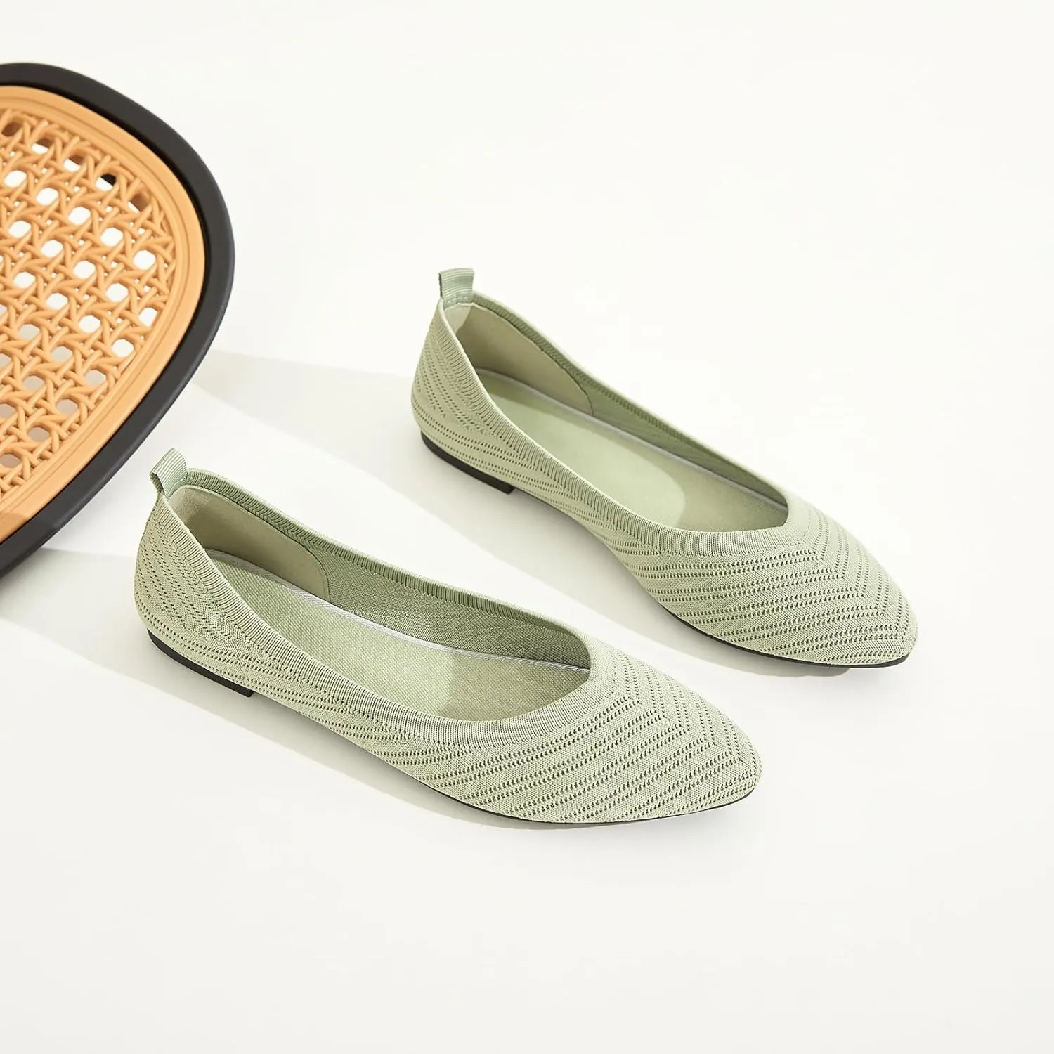Flats for Women Black Dress Shoes Comfortable Ballet Flats Casual Pointed Foldable Knitted Fashionable Shoes