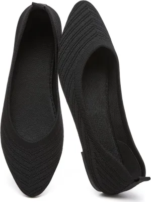 Flats for Women Black Dress Shoes Comfortable Ballet Flats Casual Pointed Foldable Knitted Fashionable Shoes