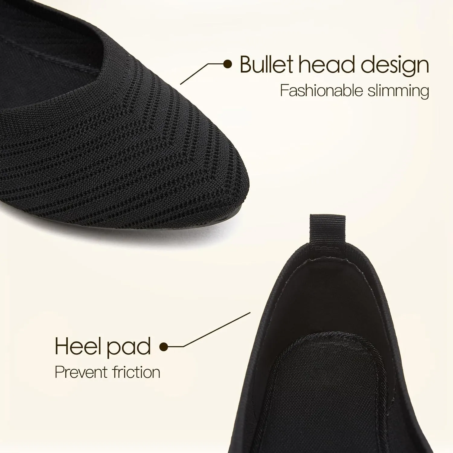 Flats for Women Black Dress Shoes Comfortable Ballet Flats Casual Pointed Foldable Knitted Fashionable Shoes