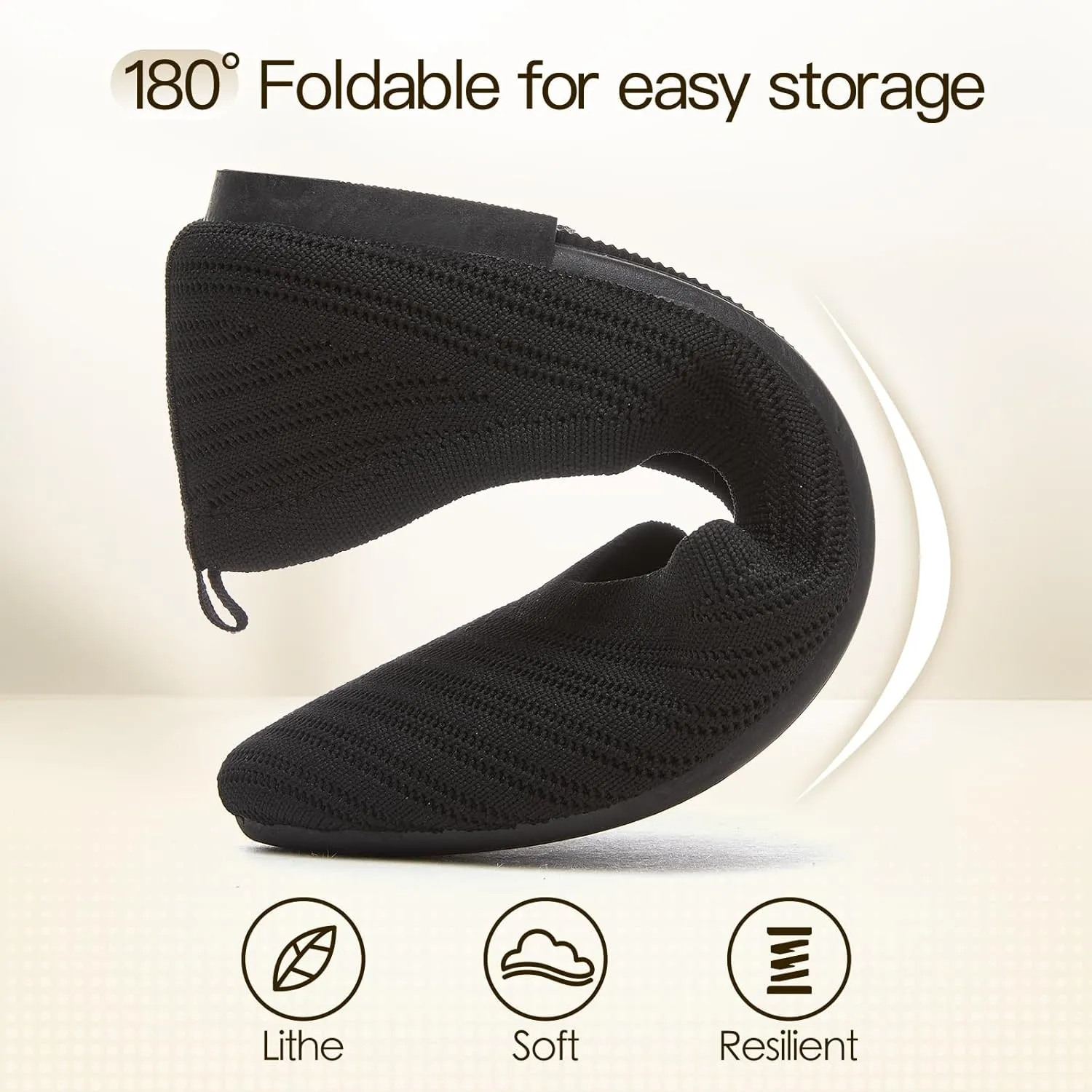 Flats for Women Black Dress Shoes Comfortable Ballet Flats Casual Pointed Foldable Knitted Fashionable Shoes