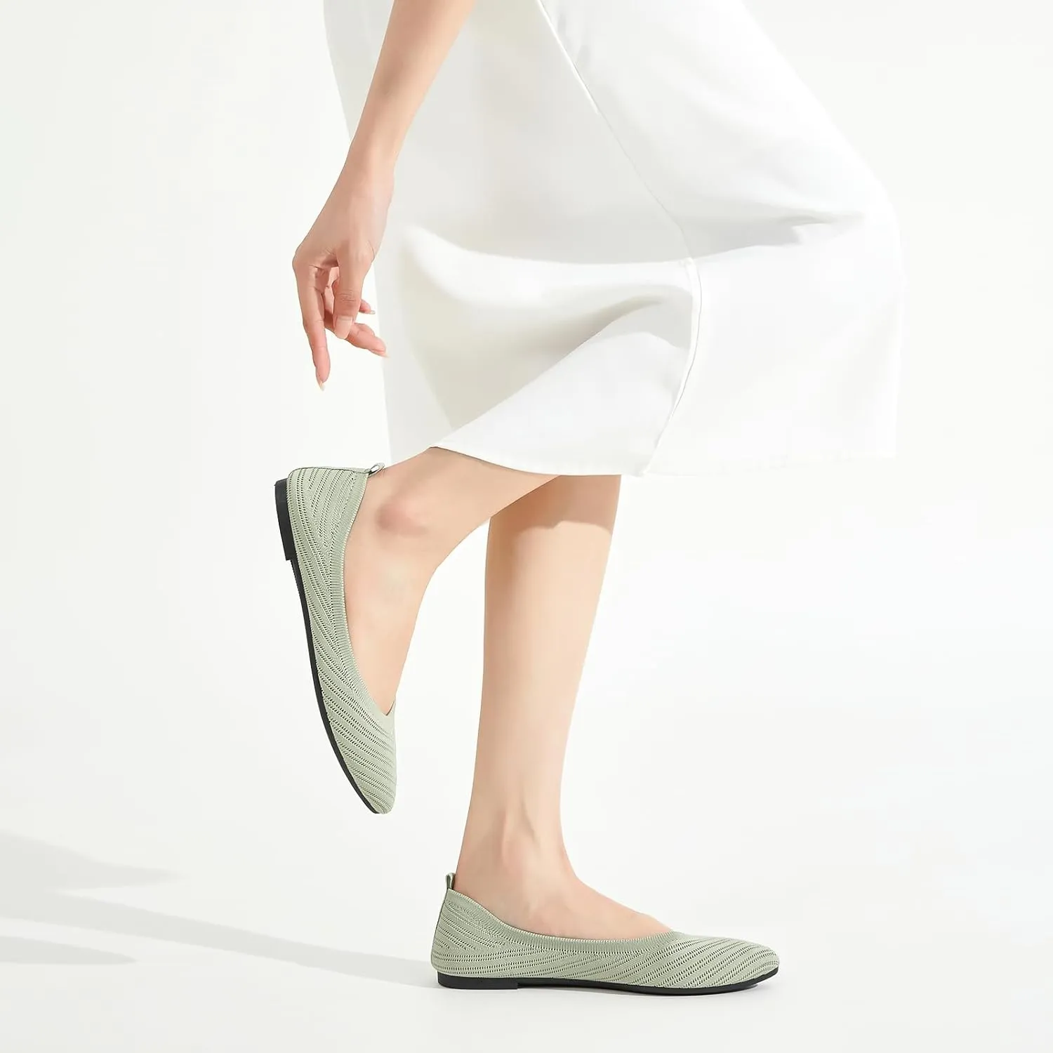 Flats for Women Black Dress Shoes Comfortable Ballet Flats Casual Pointed Foldable Knitted Fashionable Shoes