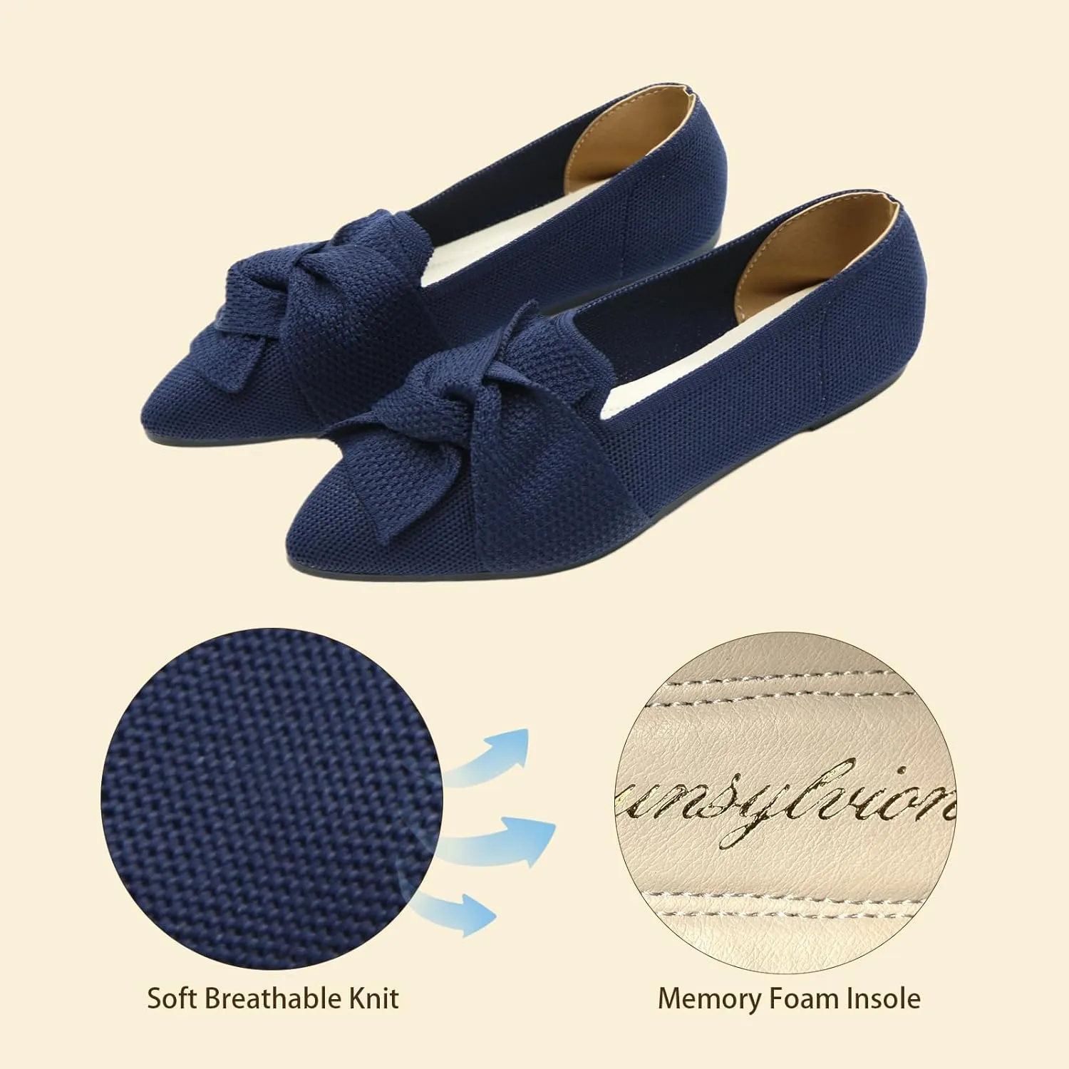 Flats for Women Featuring Pointed Toe, Elegant Bow, and Comfortable Knit, Softable Classical Shoes