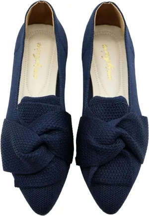 Flats for Women Featuring Pointed Toe, Elegant Bow, and Comfortable Knit, Softable Classical Shoes