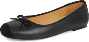 Flats for Women Lambskin Leather Ballet Flats Square Toe Two Tone Bowknot Flats Comfortable Work Dress Shoes