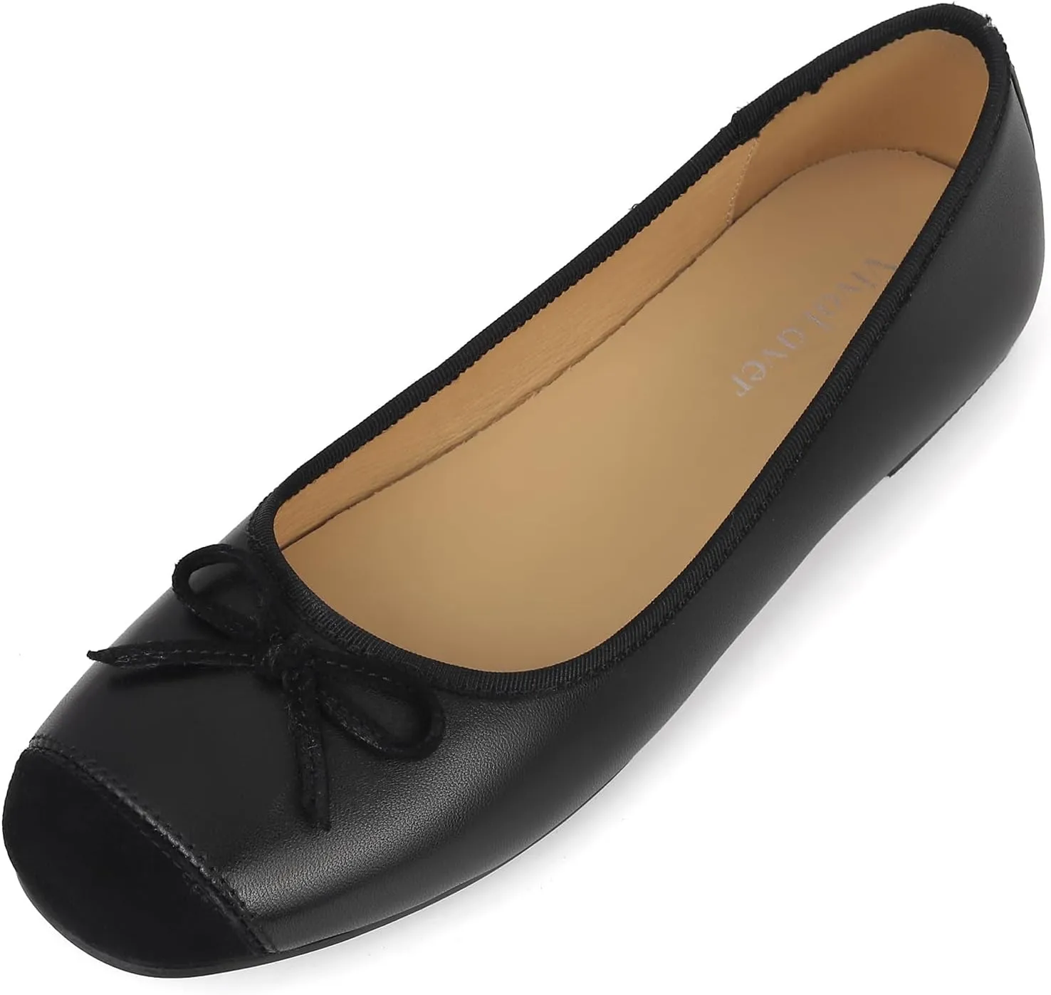 Flats for Women Lambskin Leather Ballet Flats Square Toe Two Tone Bowknot Flats Comfortable Work Dress Shoes