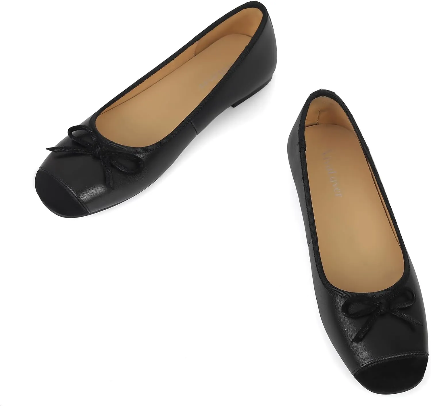 Flats for Women Lambskin Leather Ballet Flats Square Toe Two Tone Bowknot Flats Comfortable Work Dress Shoes