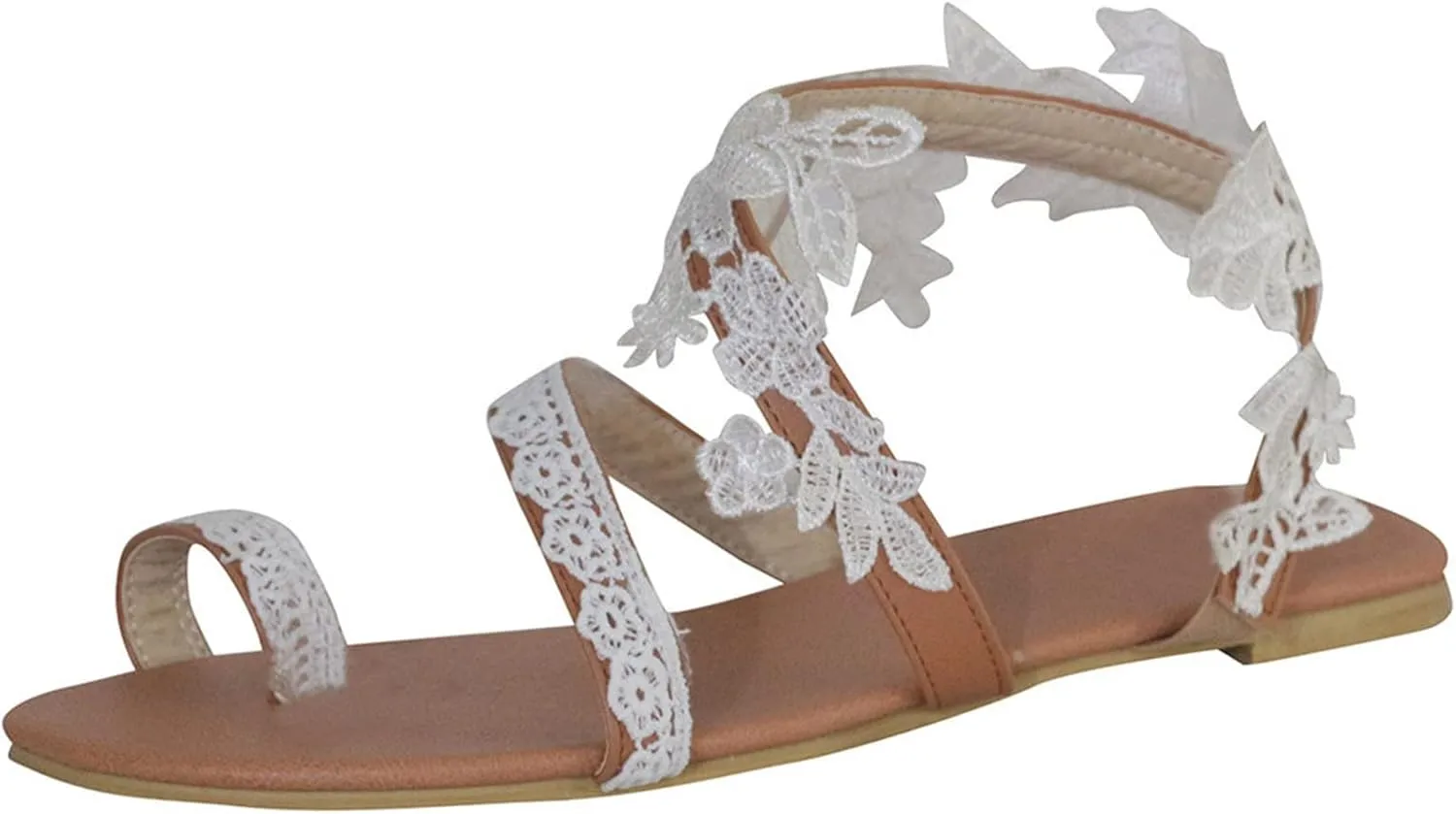 Flats Sandals for Women Daisy Flower Strap Sandals Summer Casual Toe Ring Flat Strap Beach Dressy Sandals,White,US9/EU41