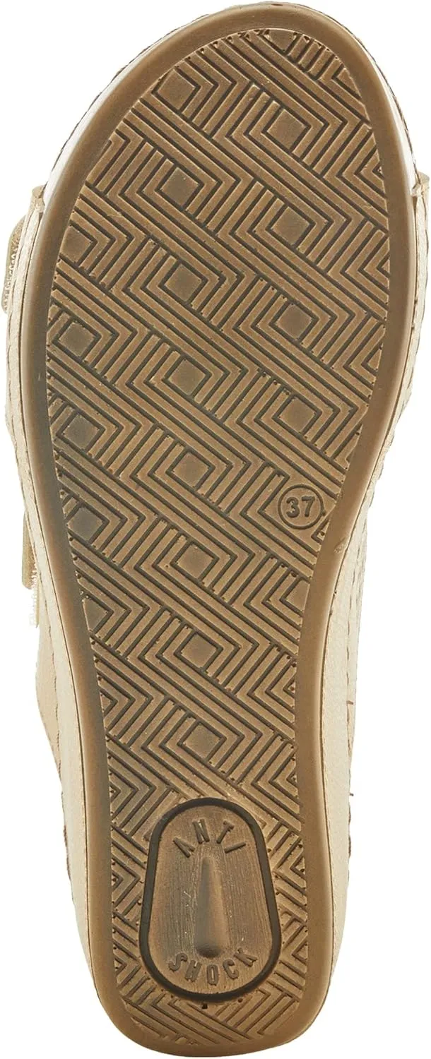 Flexus Women's Thrume Slide Sandals – Stylish Double Strap with Buckle Accents, Leather Insole & Anti-Shock Slip-Resistant Sole