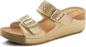 Flexus Women's Thrume Slide Sandals – Stylish Double Strap with Buckle Accents, Leather Insole & Anti-Shock Slip-Resistant Sole