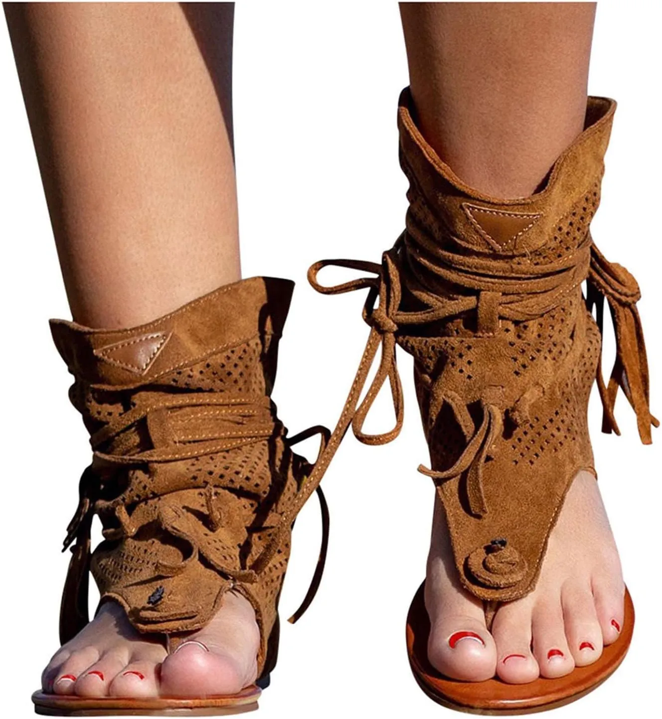 Flip Flops for Women Dressy Summer Flats Vintage Fringe Tassel Straps Clip Toe Slides Breathable Mesh Slippers Bohemian Roman Beach Shoes Boots