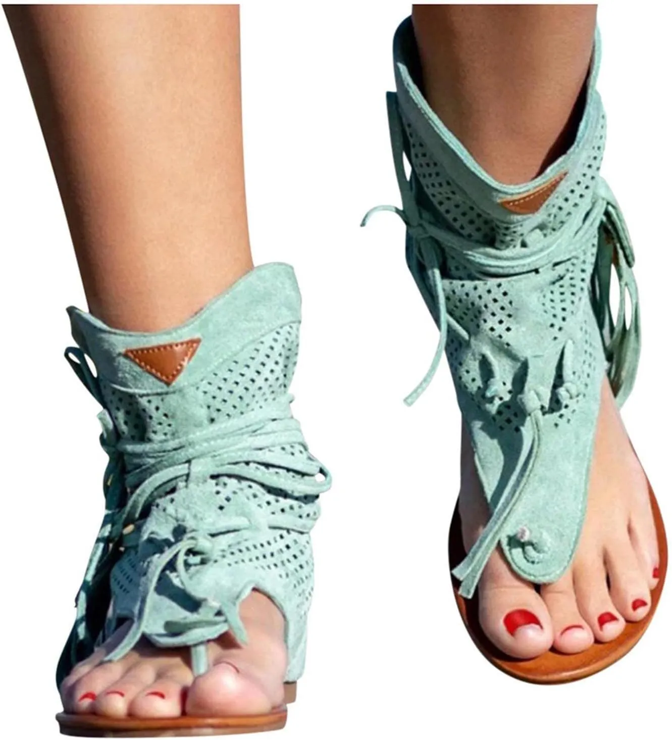Flip Flops for Women Dressy Summer Flats Vintage Fringe Tassel Straps Clip Toe Slides Breathable Mesh Slippers Bohemian Roman Beach Shoes Boots