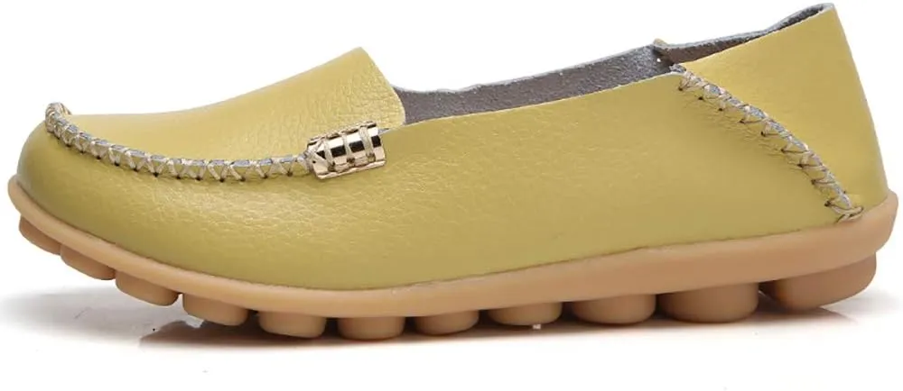 FolHaoth Women's Comfortable Leather Loafers Slip On Flats Casual Round Toe Moccasins Wild Walking Nurse Breathable Driving Fashion Soft Shoes