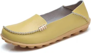 FolHaoth Women's Comfortable Leather Loafers Slip On Flats Casual Round Toe Moccasins Wild Walking Nurse Breathable Driving Fashion Soft Shoes