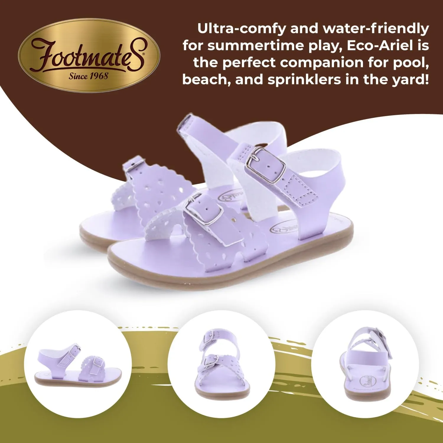 FOOTMATES Ariel and Eco-Ariel Waterproof Sandals for Girls and Boys with Slip-Resistant, Non-Marking Outsoles and Strap Closure for Infants, Toddlers, and Kids Ages 0-12