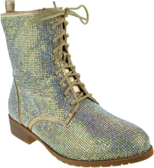 Forever Womens Lace Up Rhinestone Combat Boots