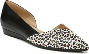 FOWT Spring Two-Toned Leather Leopard Print Patchwork Half D'Orsay Flats Chic Sexy Pointed Toe Slip on Low Heel Shoes Elegant Simple Office Black Ballet Flats for Women, US Size 4-16 M