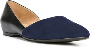FOWT Vintage Suede Leather Patchwork Two-Toned Half D'Orsay Flats Chic Sexy Pointed Toe Slip on Low Heel Shoes Elegant Simple Office Black Ballet Flats for Women, US Size 4-16 M