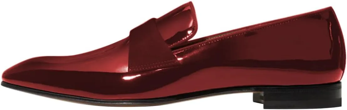 FSJ Men's Square Toe Slip-On Loafers Patent Leather Strap Across Comfortable Casual Formal Wedding Tuxedo Shoes Size 4-16 US