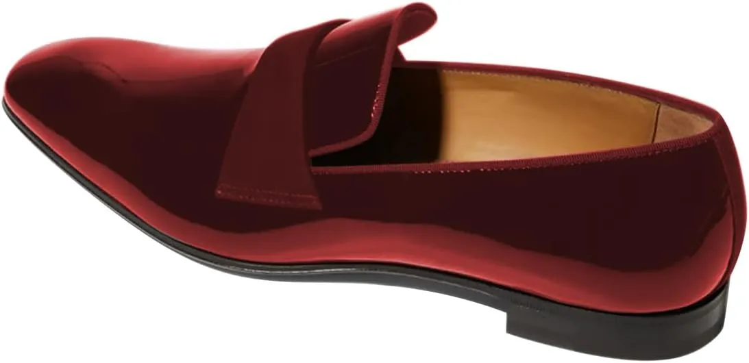 FSJ Men's Square Toe Slip-On Loafers Patent Leather Strap Across Comfortable Casual Formal Wedding Tuxedo Shoes Size 4-16 US