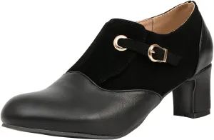 getmorebeauty Women's Pumps Shoes Low Chunky Block Heels Buckle Leather Boots Slip-on Loafers Business Pumps