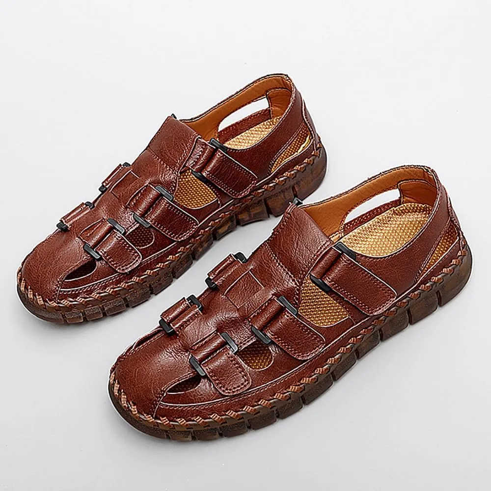 GEXECEUSS Sandals for Men Closed Toe Leather Sport Sandals Fisherman Sandals Outdoor Casual Walking Sandals Summer Water Shoes Beach Wading Shoes