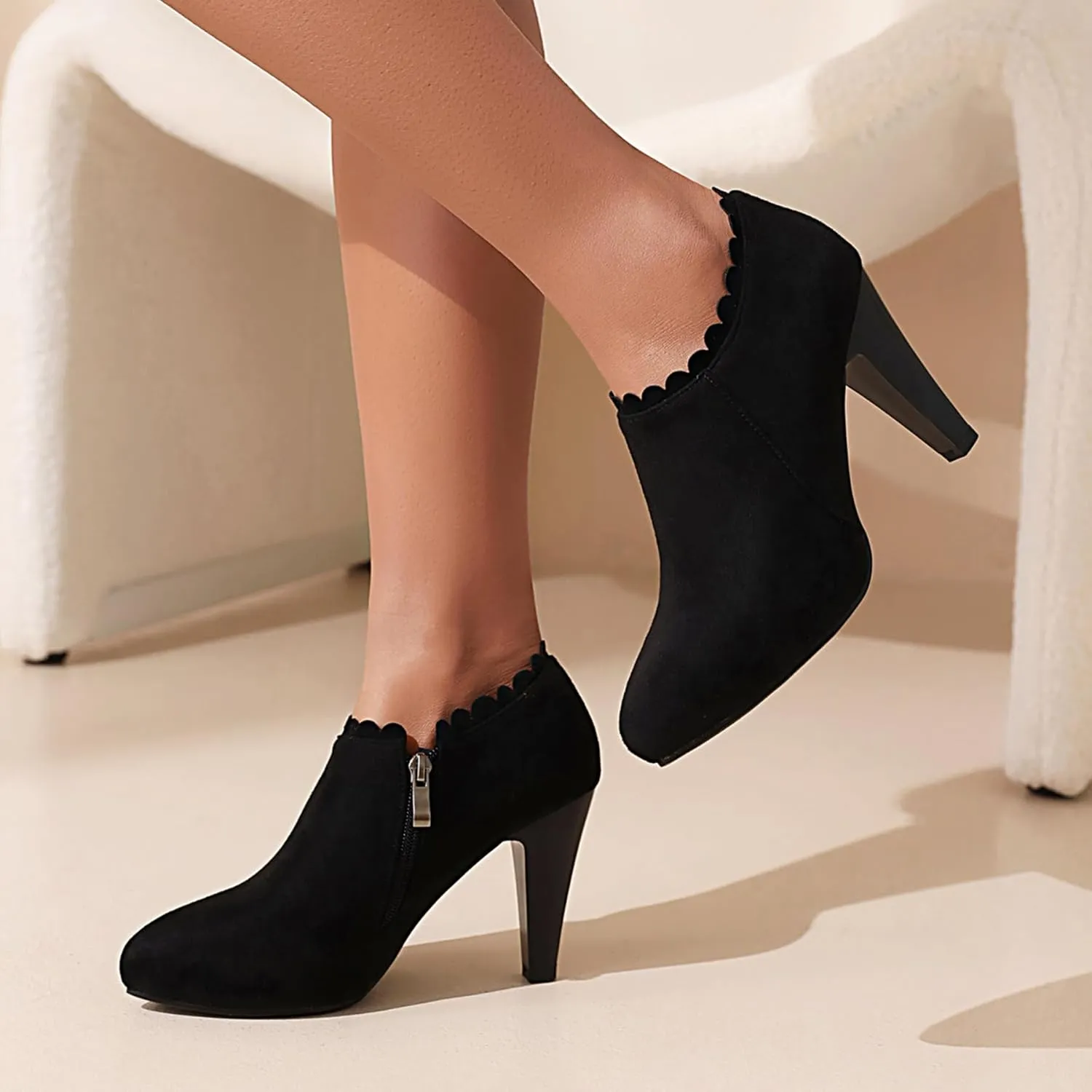 Gicoiz Pointed Toe High Heels Women Office Loafers Zip Ankle Boots