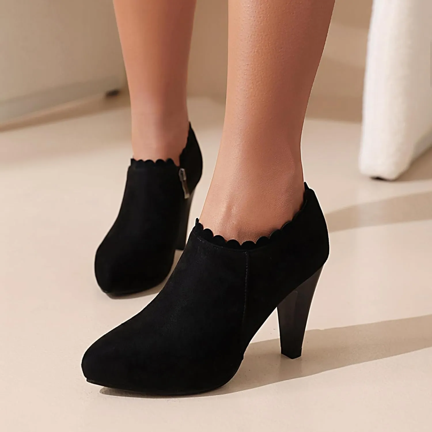 Gicoiz Pointed Toe High Heels Women Office Loafers Zip Ankle Boots