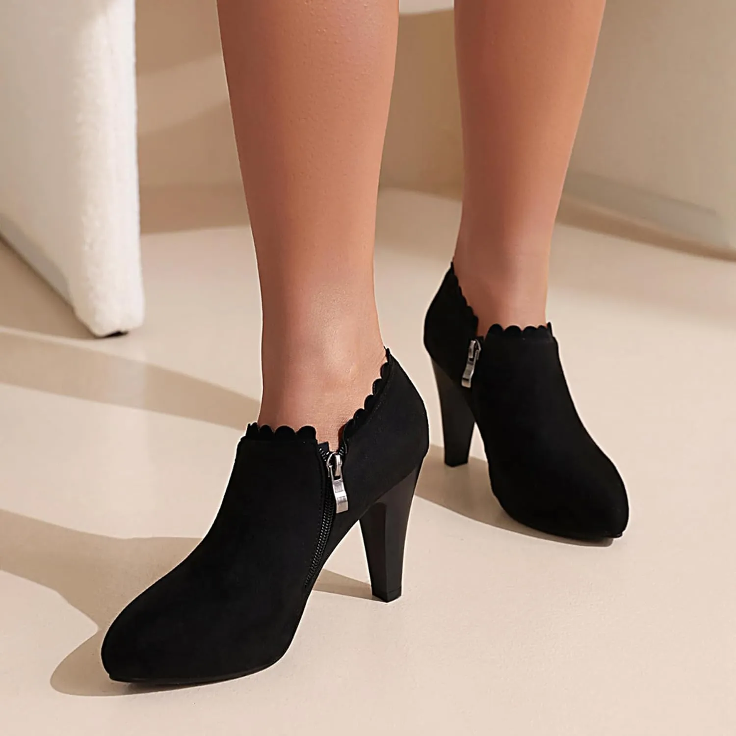 Gicoiz Pointed Toe High Heels Women Office Loafers Zip Ankle Boots