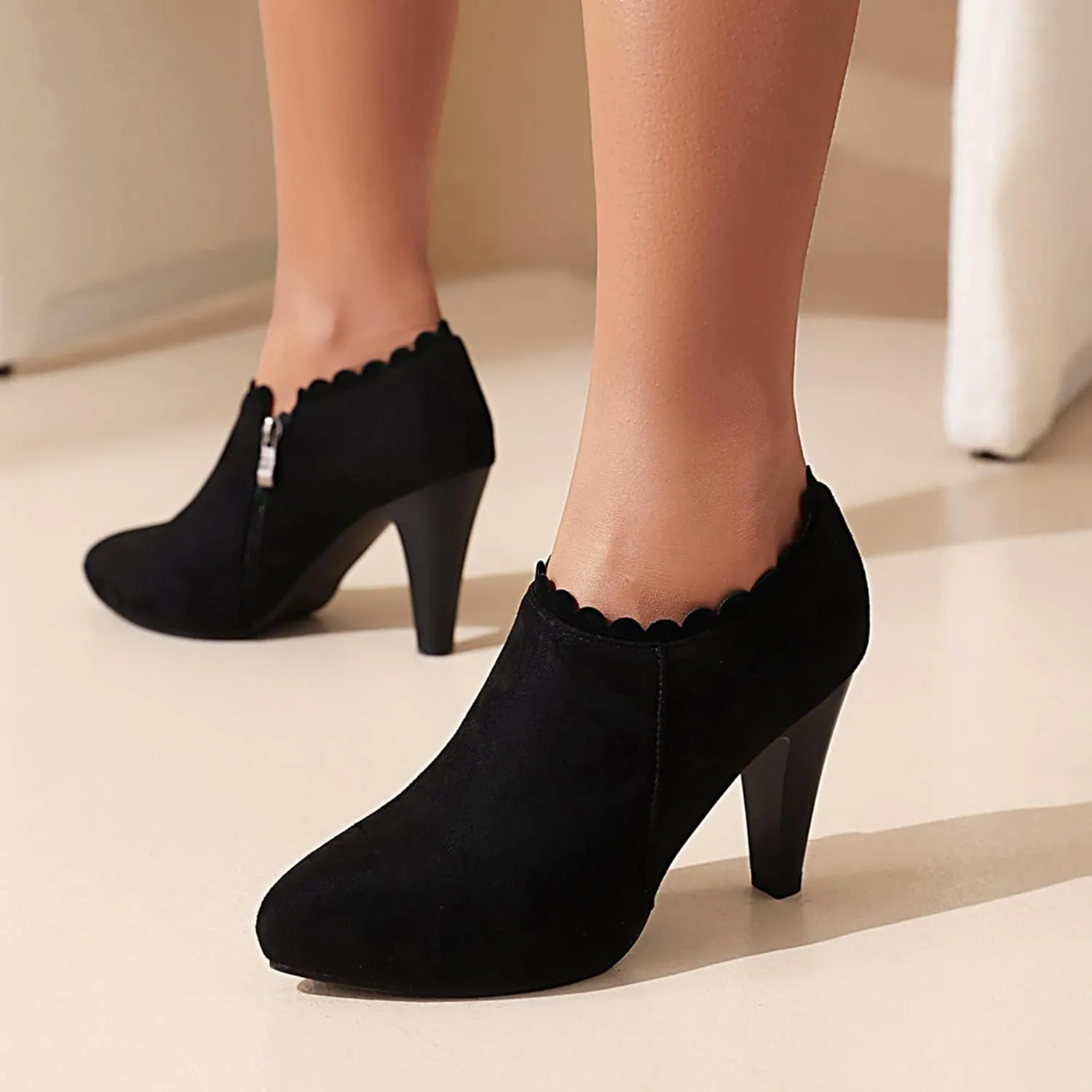 Gicoiz Pointed Toe High Heels Women Office Loafers Zip Ankle Boots