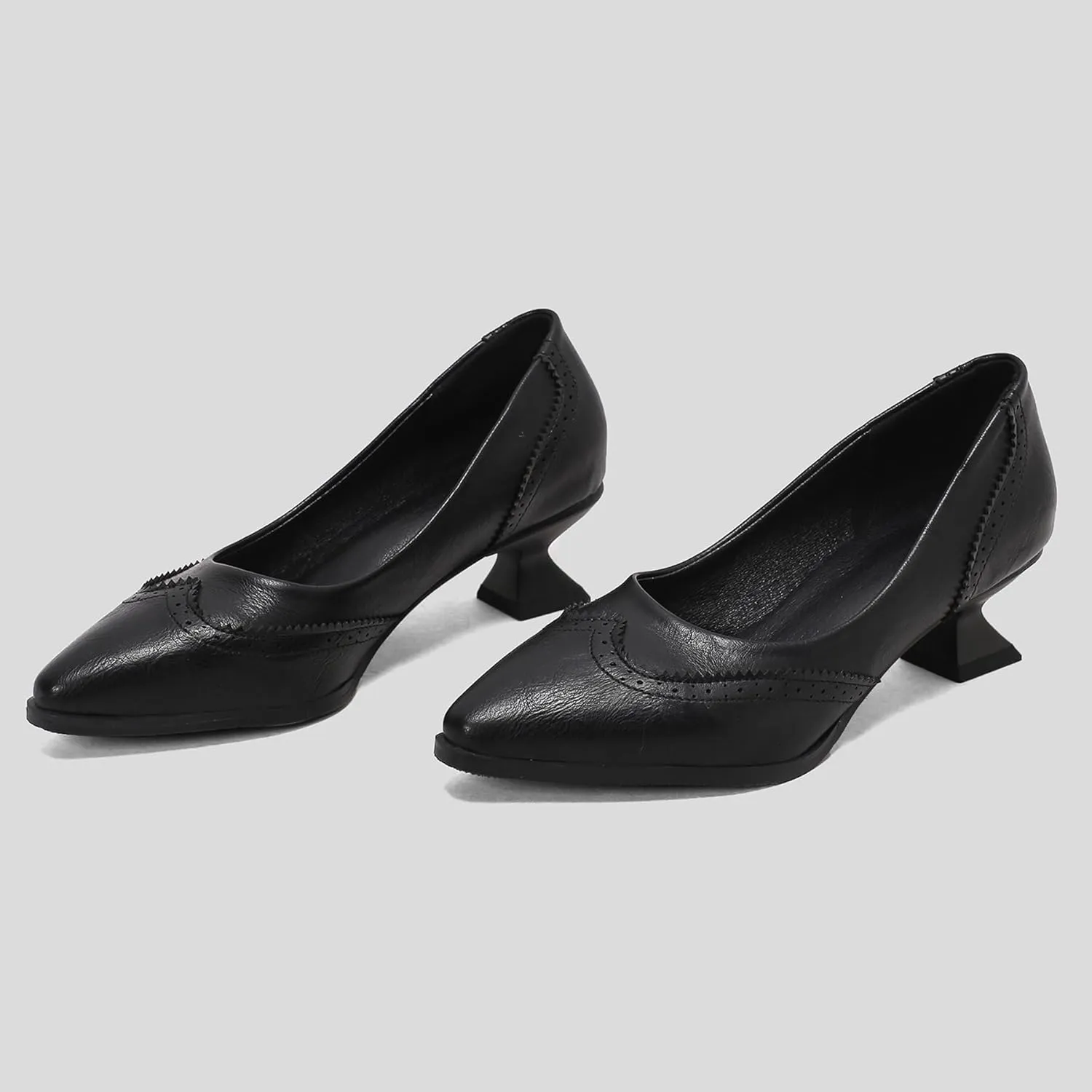 Gicoiz Women Comfy Low Kitten Heel Loafers Office Brogue Pumps